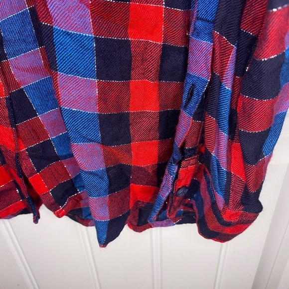 Lucky Brand Plaid Blue and Red sparkle button up with open layered back - Picture 5 of 8